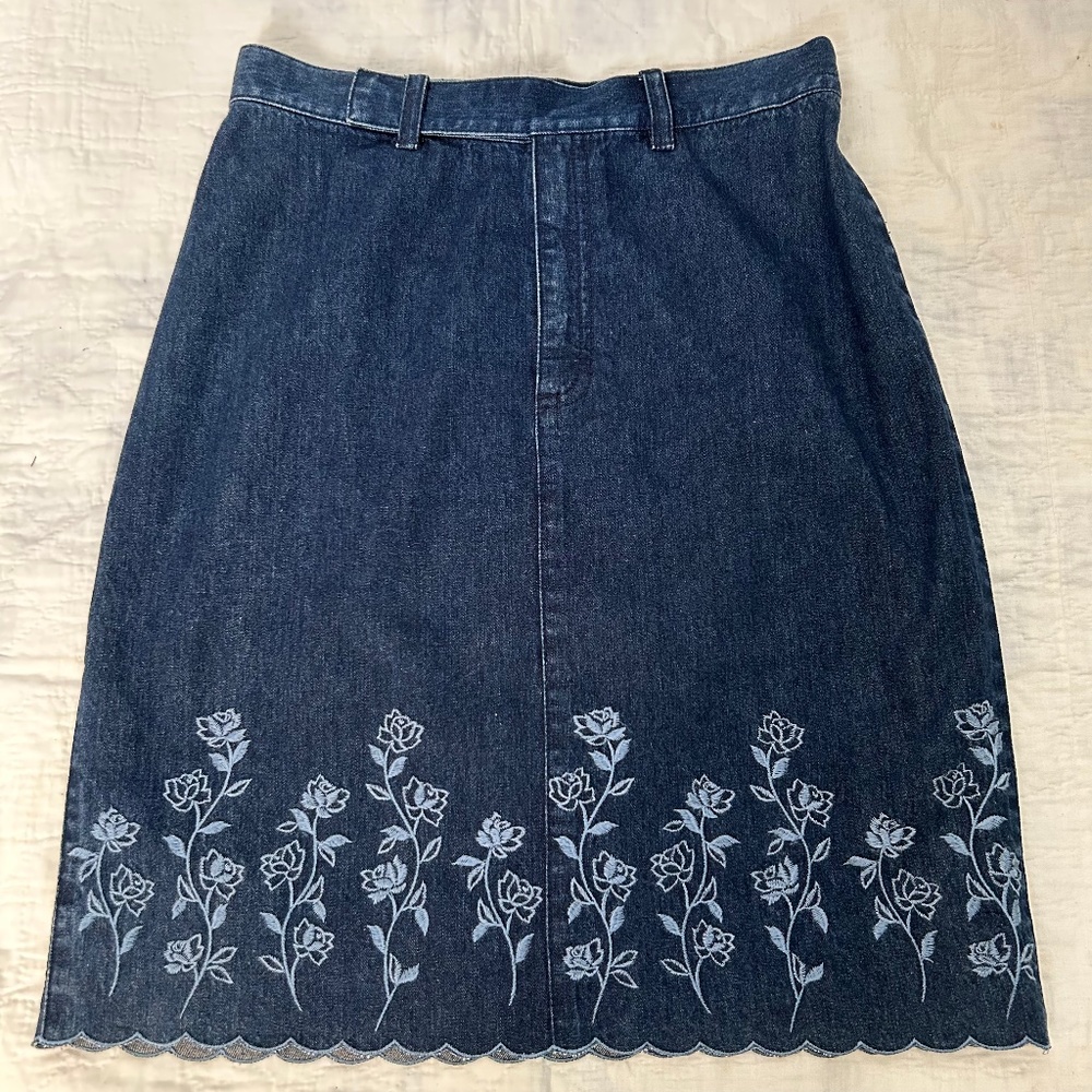 Liz Claiborne Denim Embroidered Flower Skirt